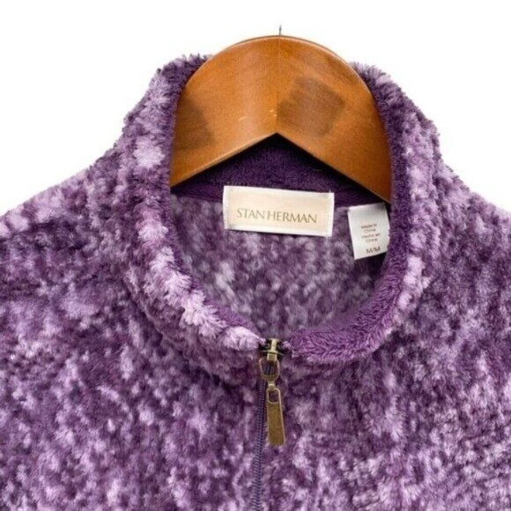Stan Herman Womens Purple Fuzzy Fleece Zip Up Jacket - Picture 9 of 10